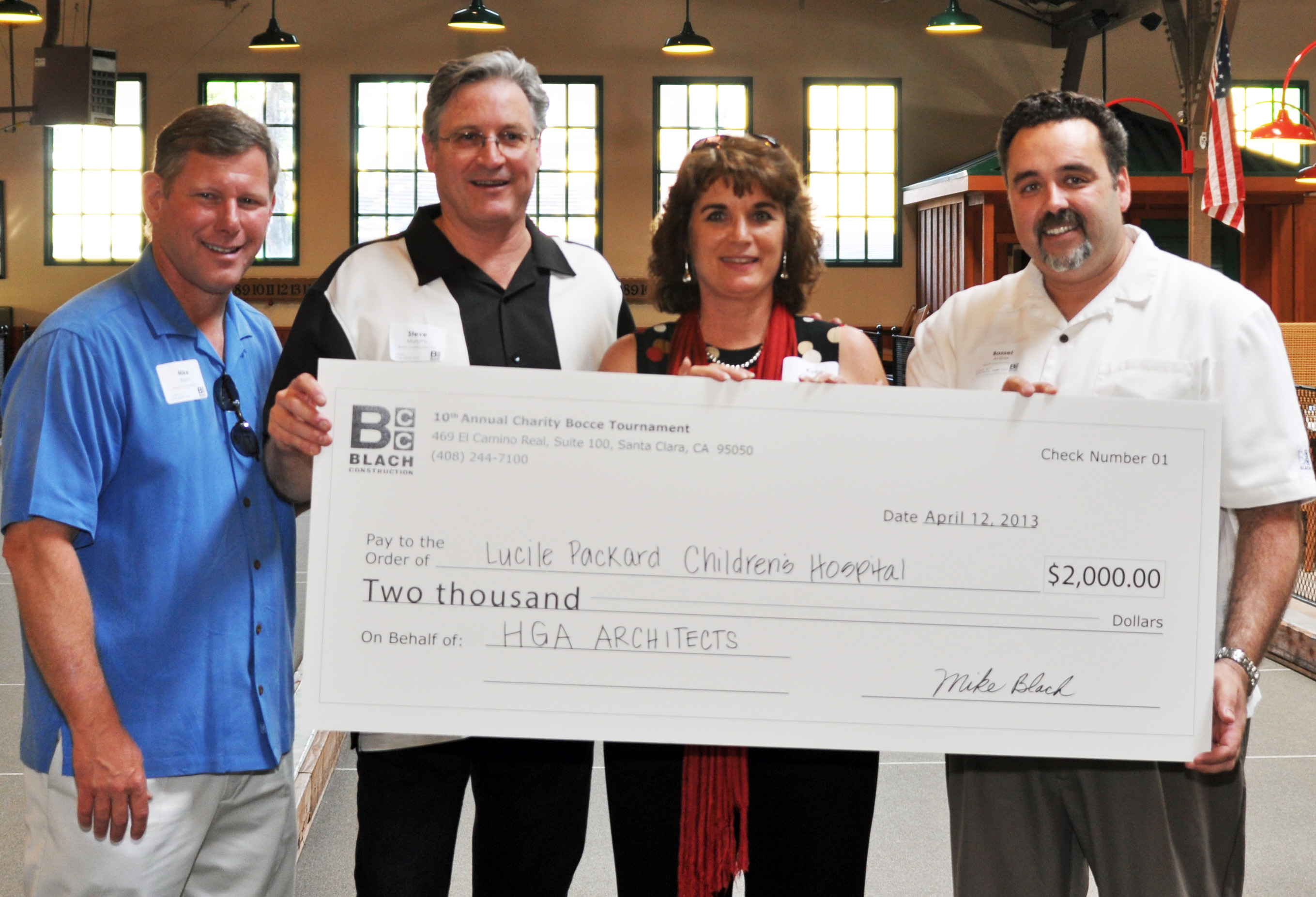 Charity Bocce Ball Tournament Mike Blach, Steve Murphy, Kelly Cardella and Bassel Anber Presenting Check